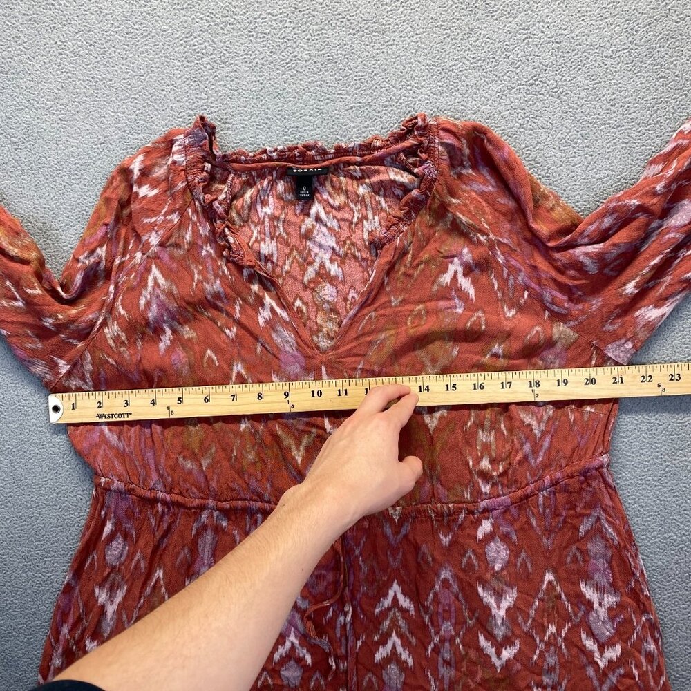 Torrid Plus Size 0 Boho Top Sleeve Tunic Tie Waist V-Neck Cuff Long Sleeve Red - Picture 5 of 10